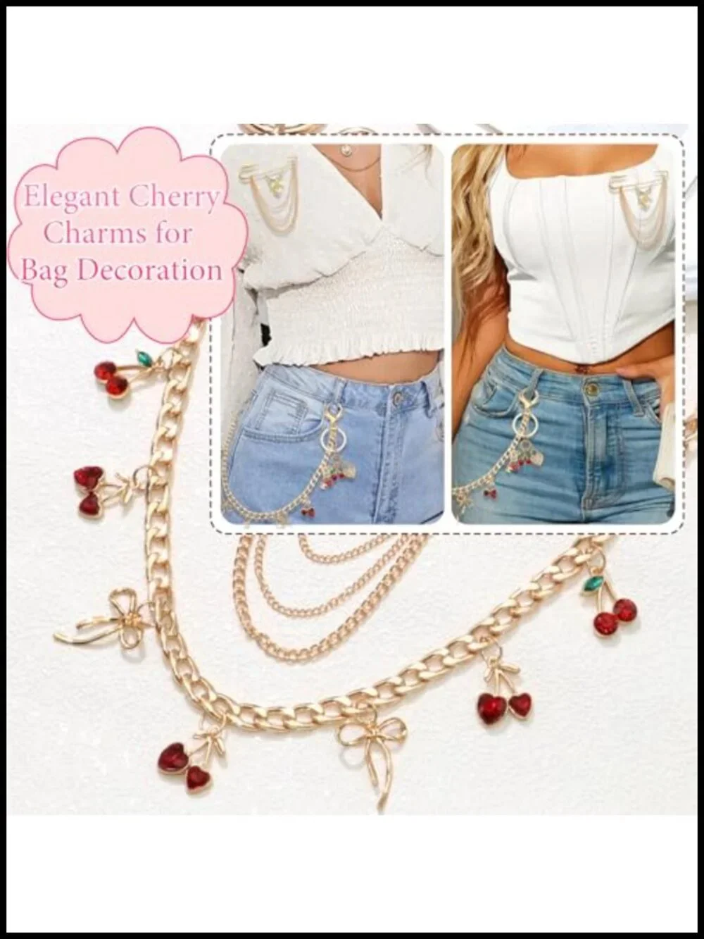 Purse Charms Bag Chains Keychain Brooch Set with Lobster Clasp Alloy Metal
